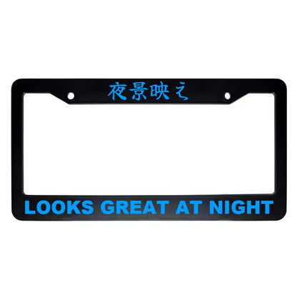 Looks Great at Night ABS Black Plastic Kanji Japanese License Plate Frame - Blue Text