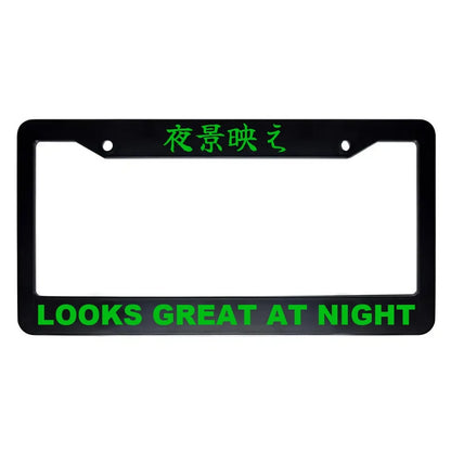 Looks Great at Night ABS Black Plastic Kanji Japanese License Plate Frame - Green Text