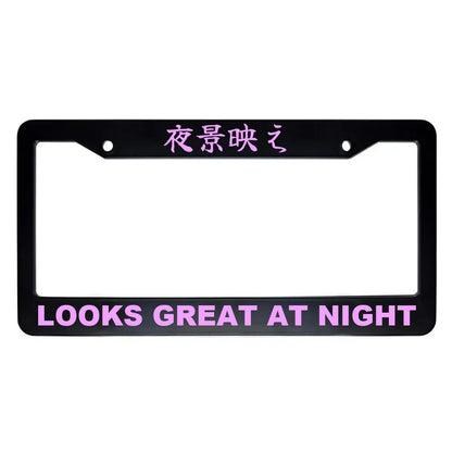 Looks Great at Night ABS Black Plastic Kanji Japanese License Plate Frame - Pink Text