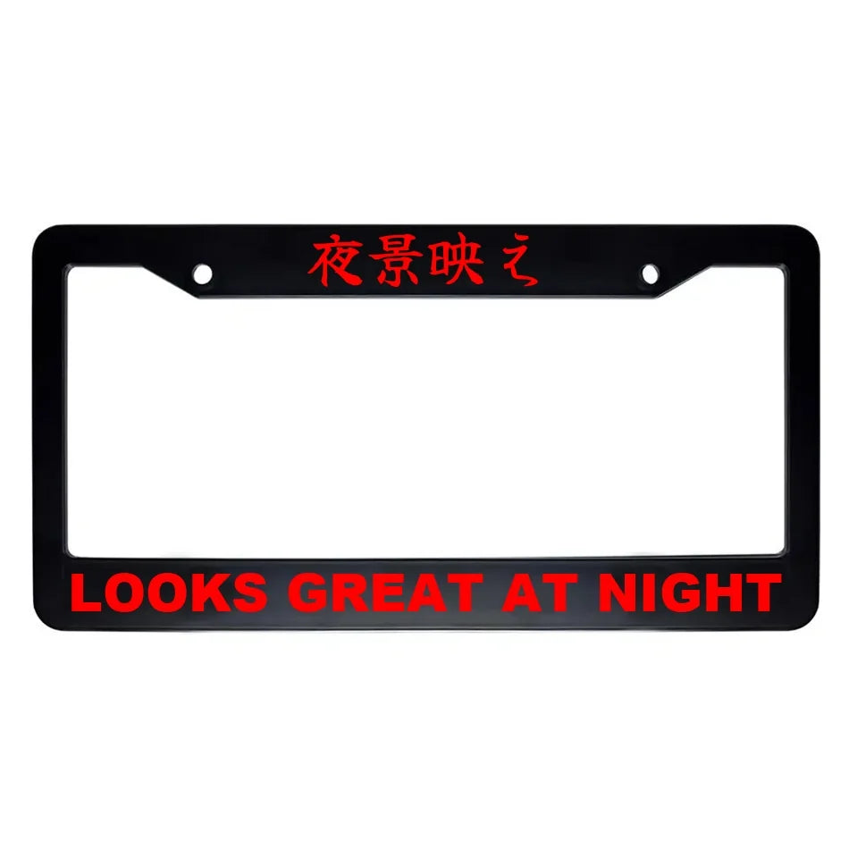 Looks Great at Night ABS Black Plastic Kanji Japanese License Plate Frame - Red Text