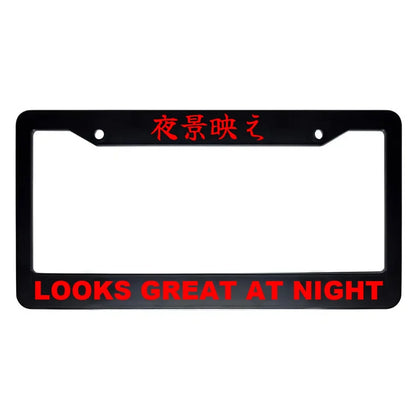 Looks Great at Night ABS Black Plastic Kanji Japanese License Plate Frame - Red Text