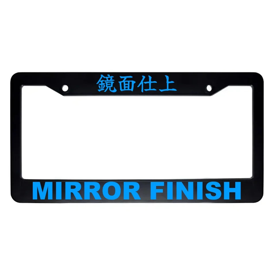 Mirror Finish ABS Black Plastic Kanji Japanese License Plate Frame - Blue Text