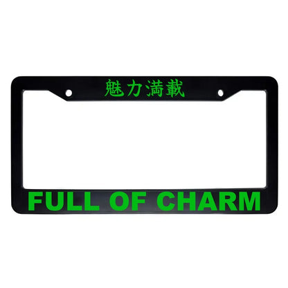 Full of Charm ABS Black Plastic Kanji Japanese License Plate Frame - Green Text