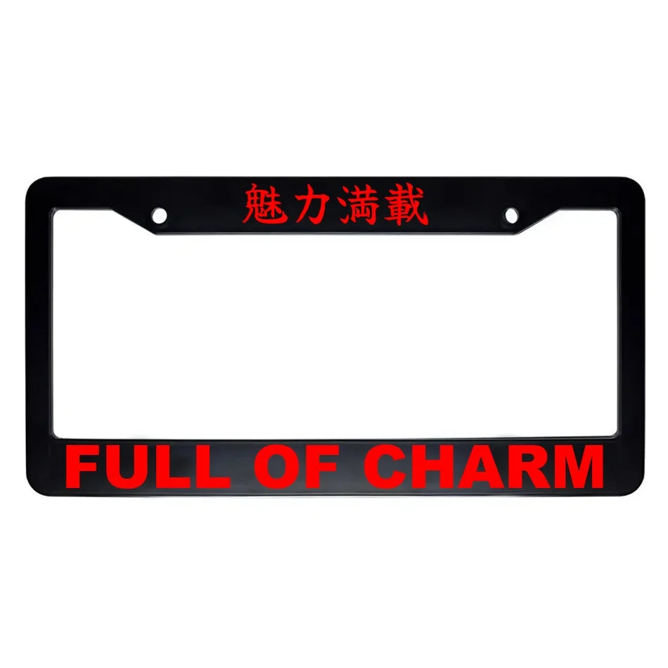 Full of Charm ABS Black Plastic Kanji Japanese License Plate Frame - Red Text