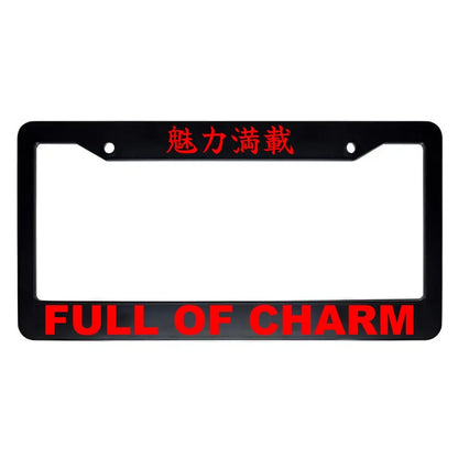 Full of Charm ABS Black Plastic Kanji Japanese License Plate Frame - Red Text