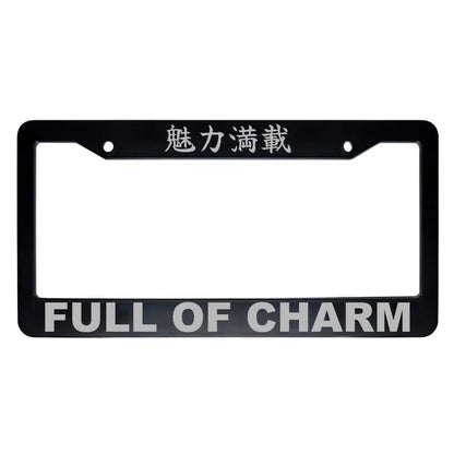Full of Charm ABS Black Plastic Kanji Japanese License Plate Frame - Silver Text