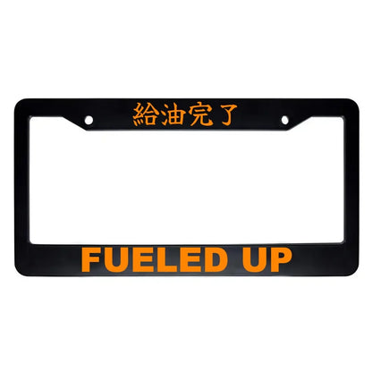 Fueled Up ABS Black Plastic Kanji Japanese License Plate Frame - Orange Text