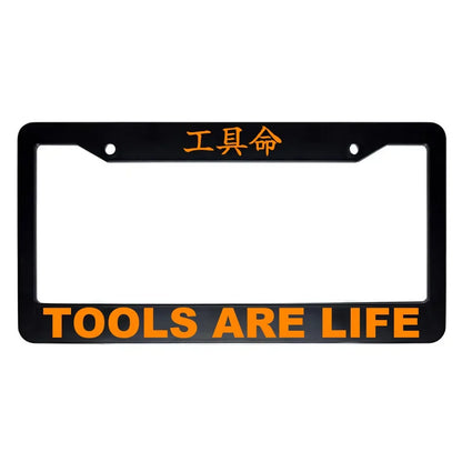 Tools Are Life ABS Black Plastic Kanji Japanese License Plate Frame - Orange Text