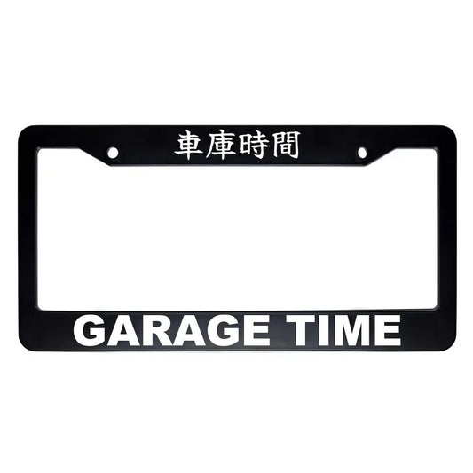 Garage Time ABS Black Plastic Kanji Japanese License Plate Frame - White Text