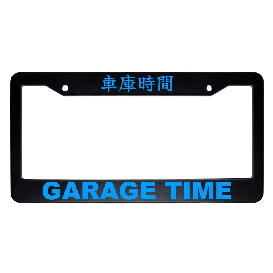 Garage Time ABS Black Plastic Kanji Japanese License Plate Frame - Blue Text