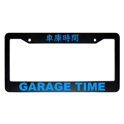 Garage Time ABS Black Plastic Kanji Japanese License Plate Frame - Blue Text