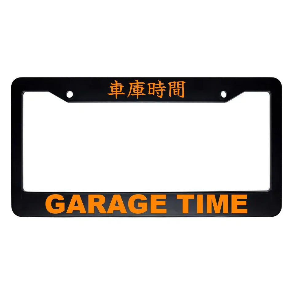 Garage Time ABS Black Plastic Kanji Japanese License Plate Frame - Orange Text