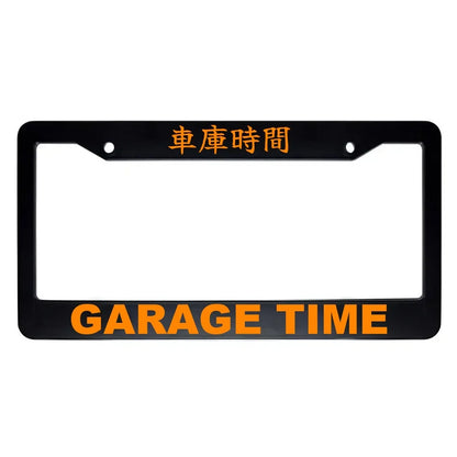 Garage Time ABS Black Plastic Kanji Japanese License Plate Frame - Orange Text