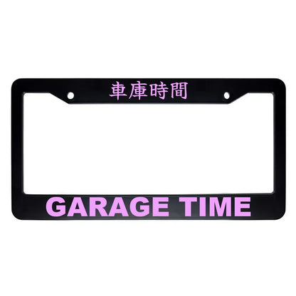 Garage Time ABS Black Plastic Kanji Japanese License Plate Frame - Pink Text