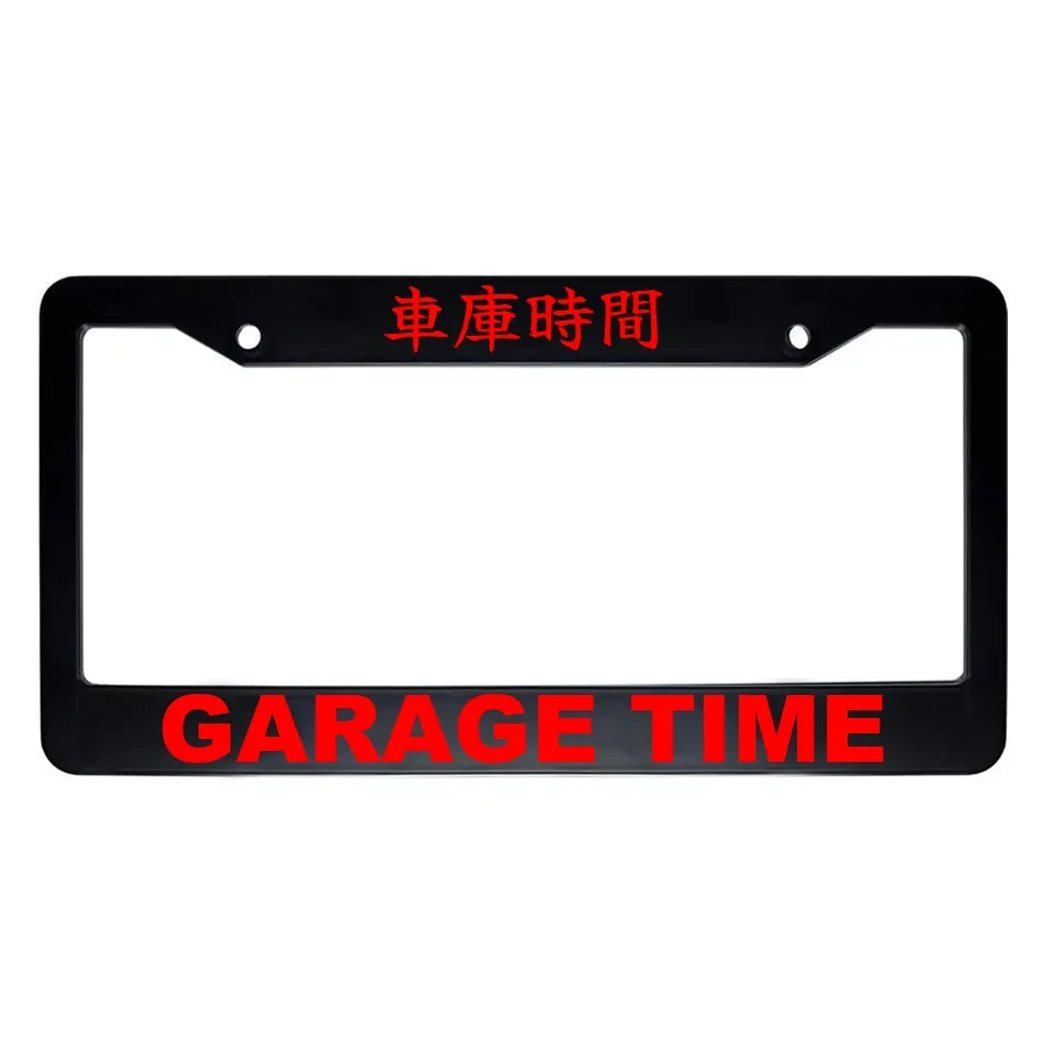 Garage Time ABS Black Plastic Kanji Japanese License Plate Frame - Red Text