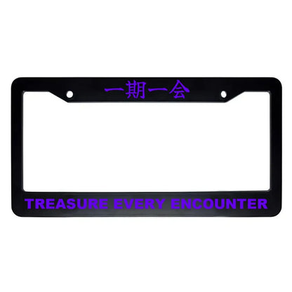 Treasure Every Encounter ABS Black Plastic Kanji Japanese License Plate Frame - Purple Text