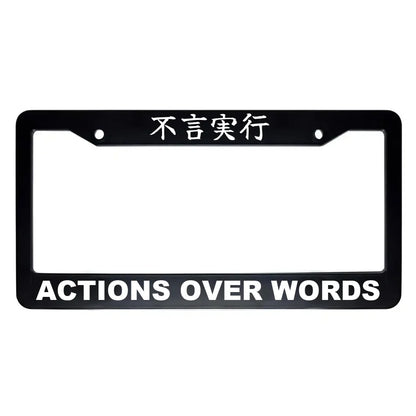 Actions Over Words ABS Black Plastic Kanji Japanese License Plate Frame - White Text