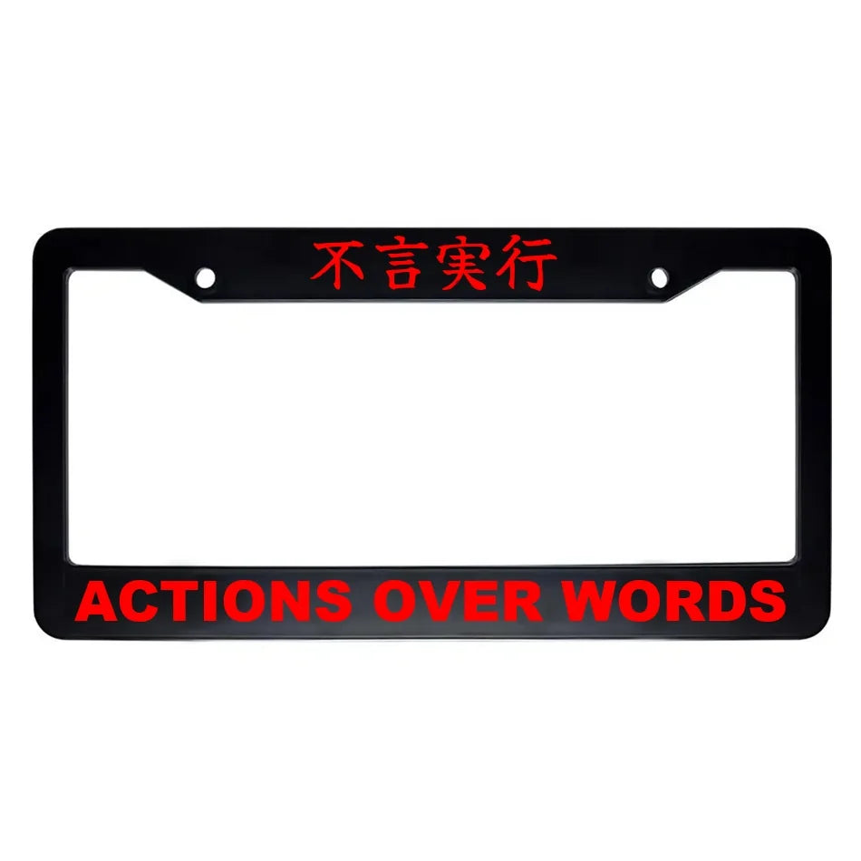 Actions Over Words ABS Black Plastic Kanji Japanese License Plate Frame - Red Text