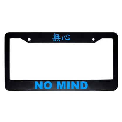 No Mind ABS Black Plastic Kanji Japanese License Plate Frame - Blue Text