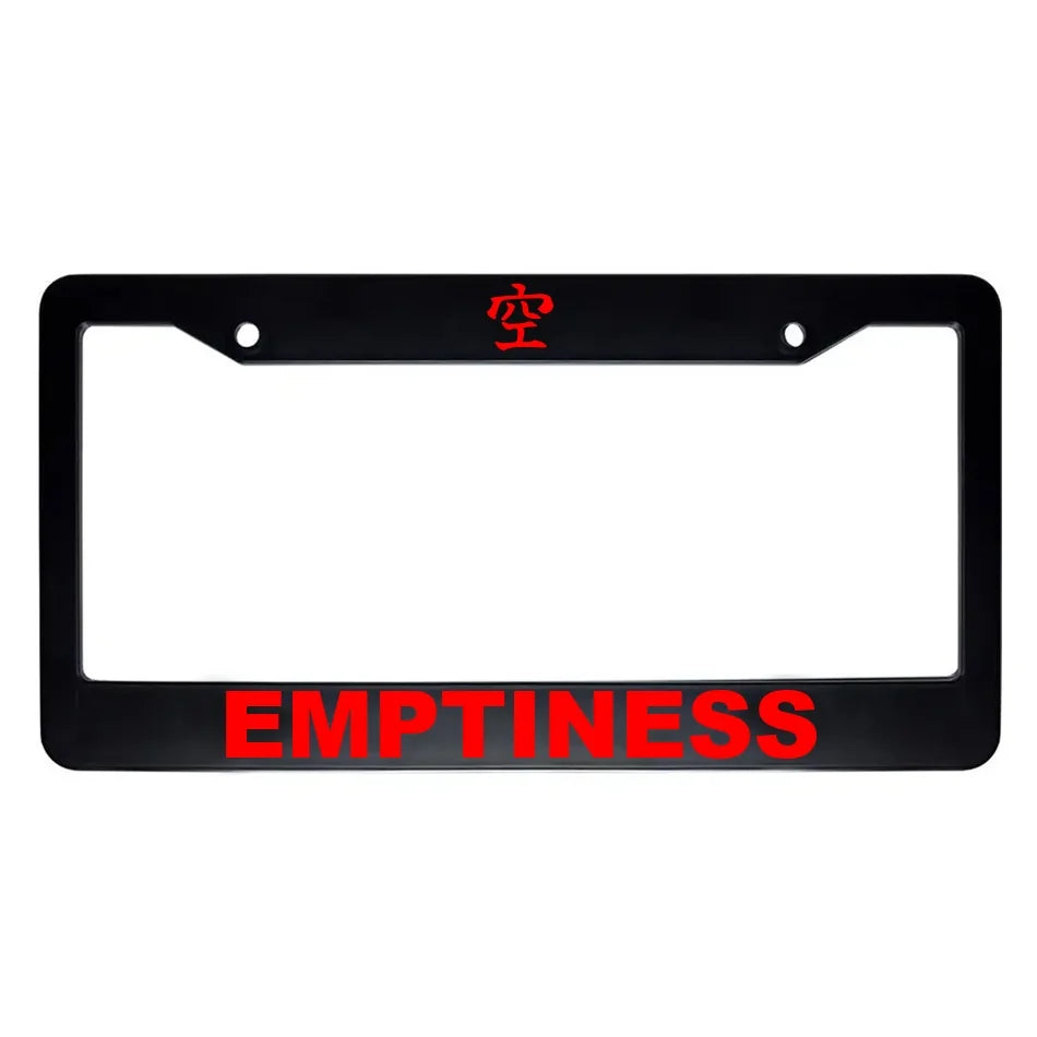 Emptiness ABS Black Plastic Kanji Japanese License Plate Frame - Red Text