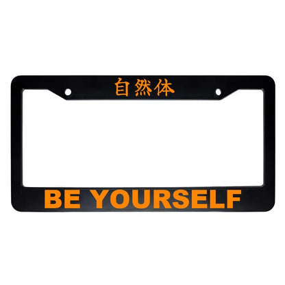 Be Yourself ABS Black Plastic Kanji Japanese License Plate Frame - Orange Text