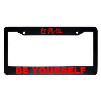 Be Yourself ABS Black Plastic Kanji Japanese License Plate Frame - Red Text