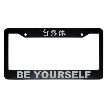 Be Yourself ABS Black Plastic Kanji Japanese License Plate Frame - Silver Text