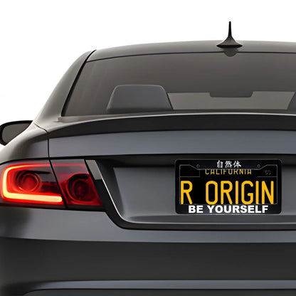 Be Yourself ABS Black Plastic Kanji Japanese License Plate Frame installed on car - White Text