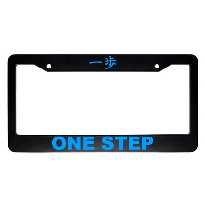 One Step ABS Black Plastic Kanji Japanese License Plate Frame - Blue Text