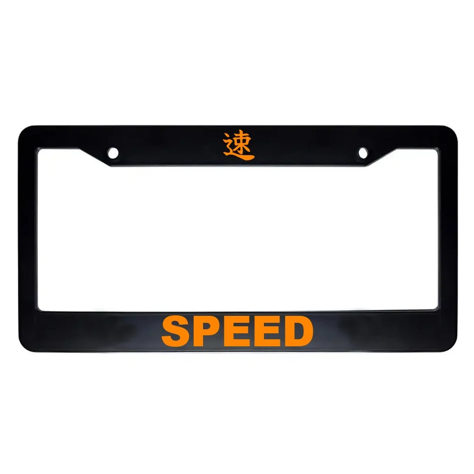 Speed ABS Black Plastic Kanji Japanese License Plate Frame - Orange Text