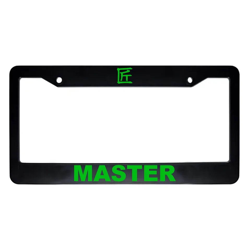 Master ABS Black Plastic Kanji Japanese License Plate Frame - Green Text