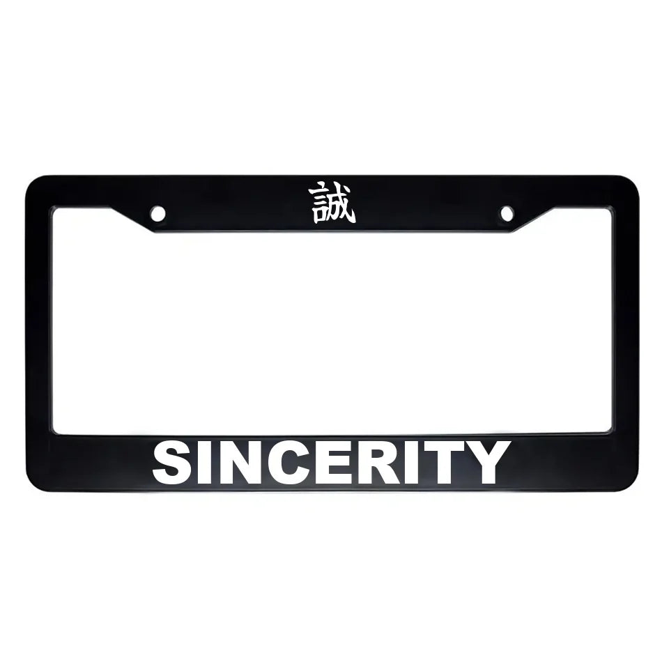 Sincerity ABS Black Plastic Kanji Japanese License Plate Frame - White Text