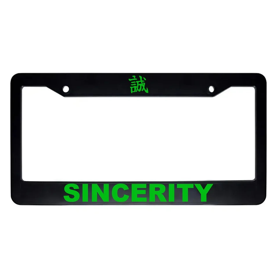 Sincerity ABS Black Plastic Kanji Japanese License Plate Frame - Green Text