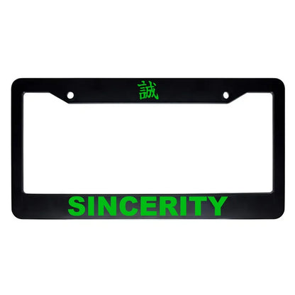 Sincerity ABS Black Plastic Kanji Japanese License Plate Frame - Green Text