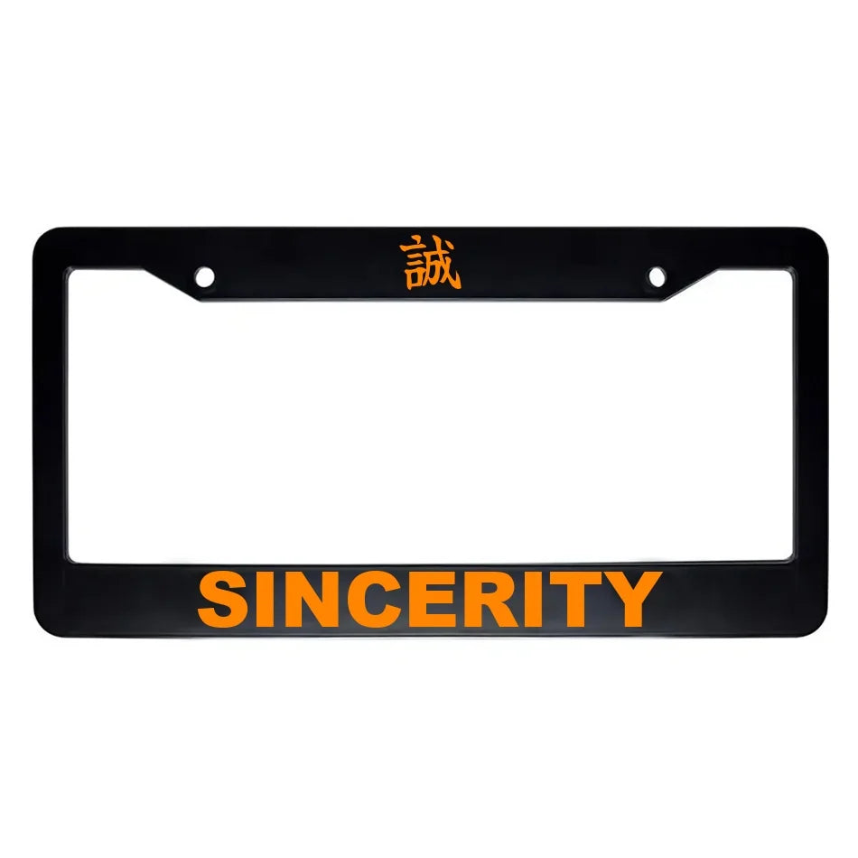 Sincerity ABS Black Plastic Kanji Japanese License Plate Frame - Orange Text