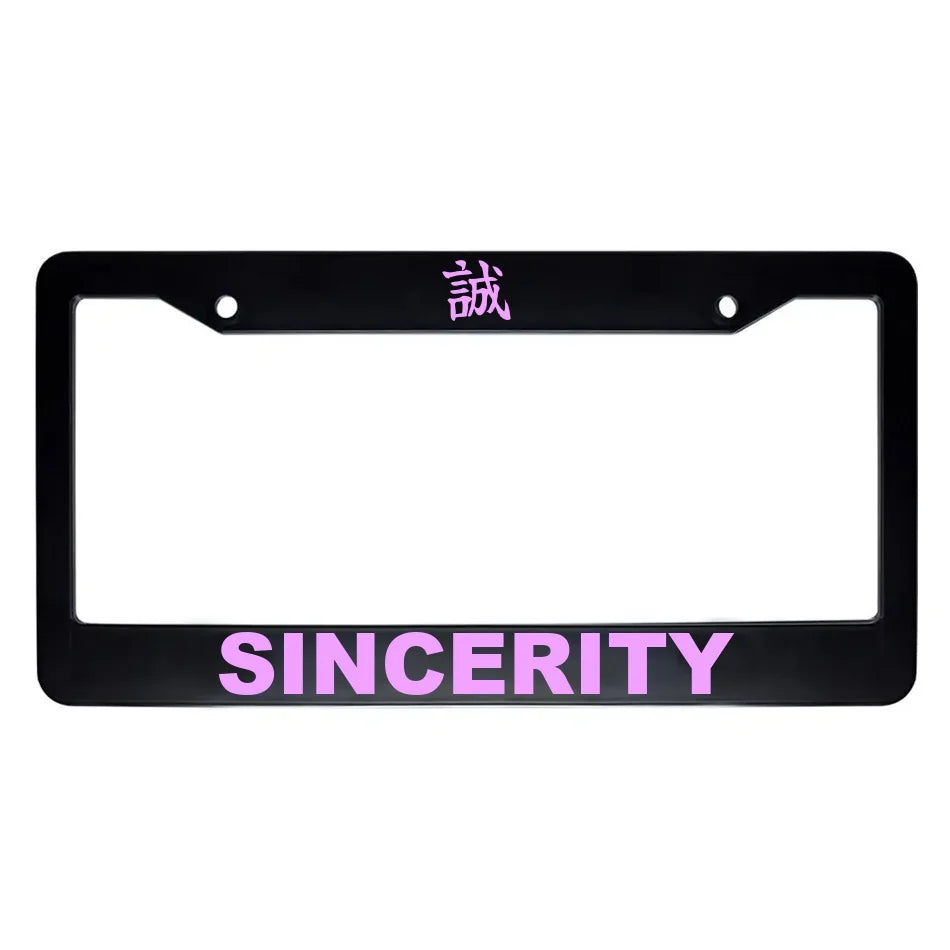Sincerity ABS Black Plastic Kanji Japanese License Plate Frame - Pink Text