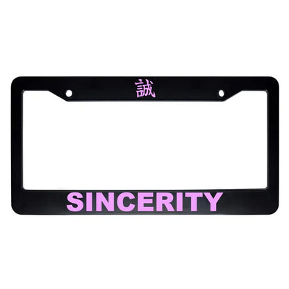Sincerity ABS Black Plastic Kanji Japanese License Plate Frame - Pink Text