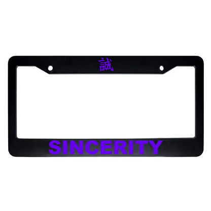 Sincerity ABS Black Plastic Kanji Japanese License Plate Frame - Purple Text