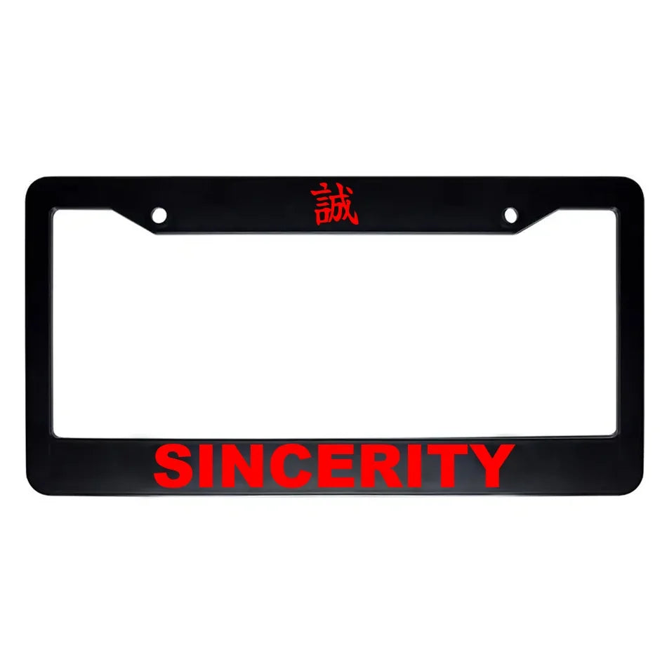 Sincerity ABS Black Plastic Kanji Japanese License Plate Frame - Red Text