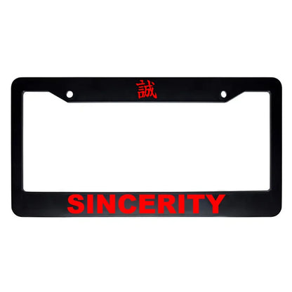 Sincerity ABS Black Plastic Kanji Japanese License Plate Frame - Red Text
