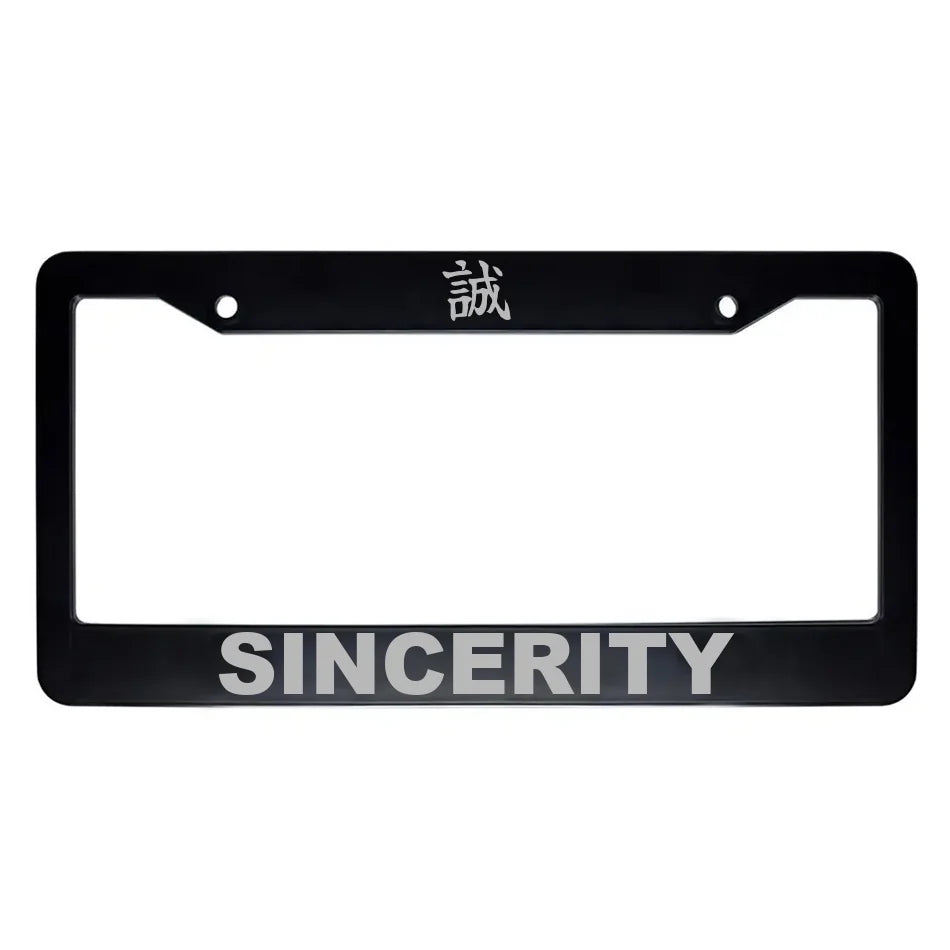 Sincerity ABS Black Plastic Kanji Japanese License Plate Frame - Silver Text
