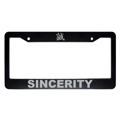 Sincerity ABS Black Plastic Kanji Japanese License Plate Frame - Silver Text