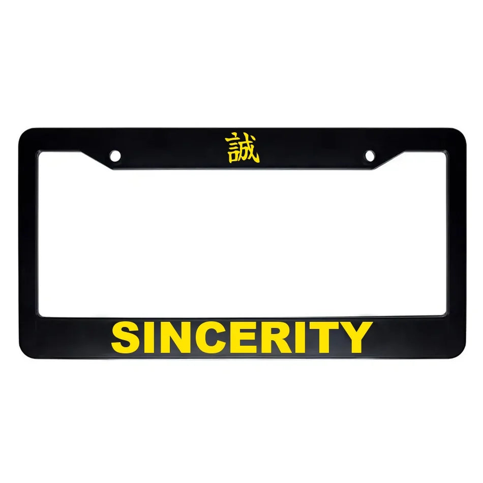 Sincerity ABS Black Plastic Kanji Japanese License Plate Frame - Yellow Text