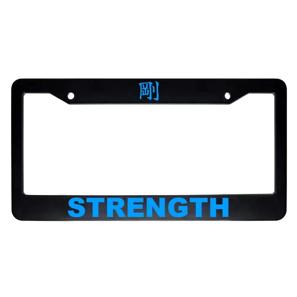 Strength ABS Black Plastic Kanji Japanese License Plate Frame - Blue Text