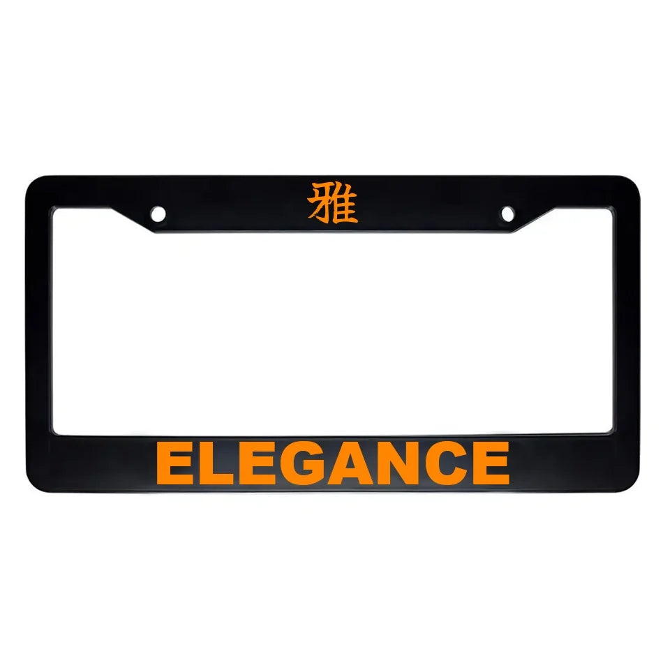 Elegance ABS Black Plastic Kanji Japanese License Plate Frame - Orange Text