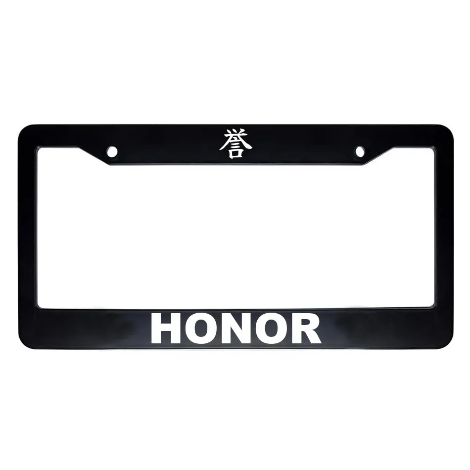 Honor ABS Black Plastic Kanji Japanese License Plate Frame - White Text