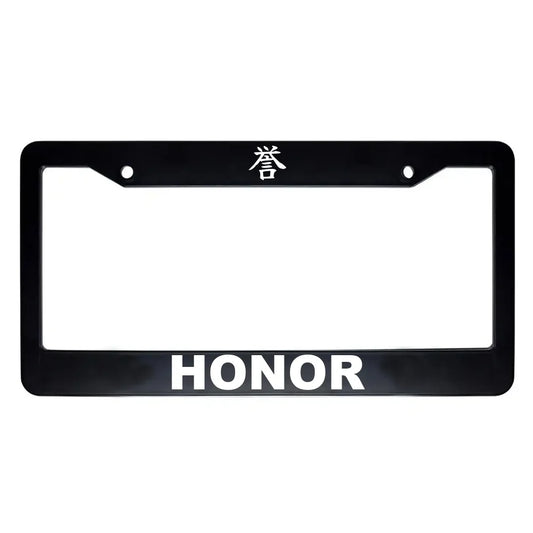 Honor ABS Black Plastic Kanji Japanese License Plate Frame - White Text
