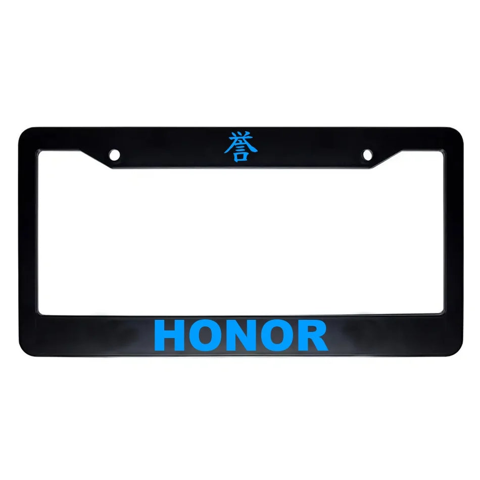 Honor ABS Black Plastic Kanji Japanese License Plate Frame - Blue Text