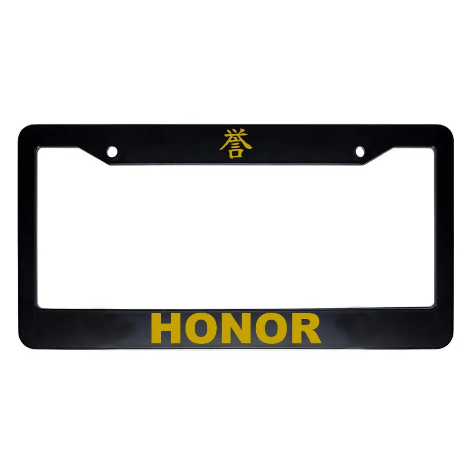 Honor ABS Black Plastic Kanji Japanese License Plate Frame - Gold Text