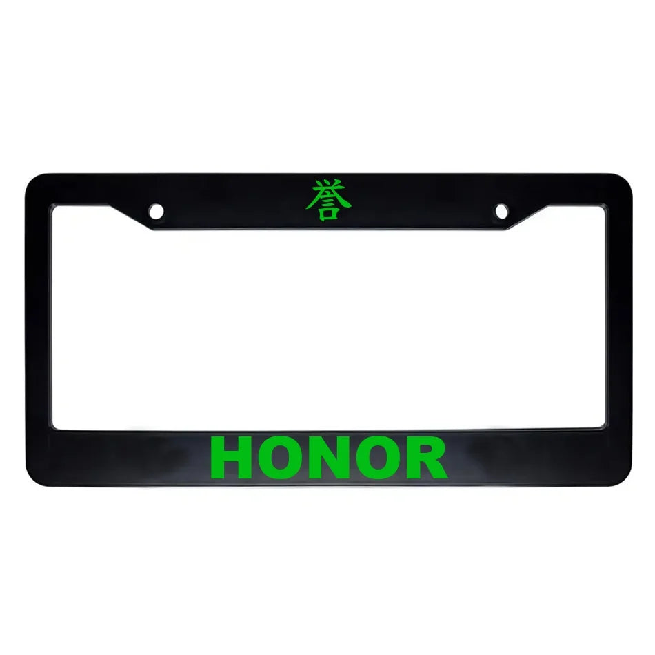 Honor ABS Black Plastic Kanji Japanese License Plate Frame - Green Text